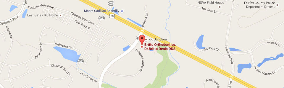Lafayette map at Britto Orthodontics in Chantilly and Woodbridge VA
